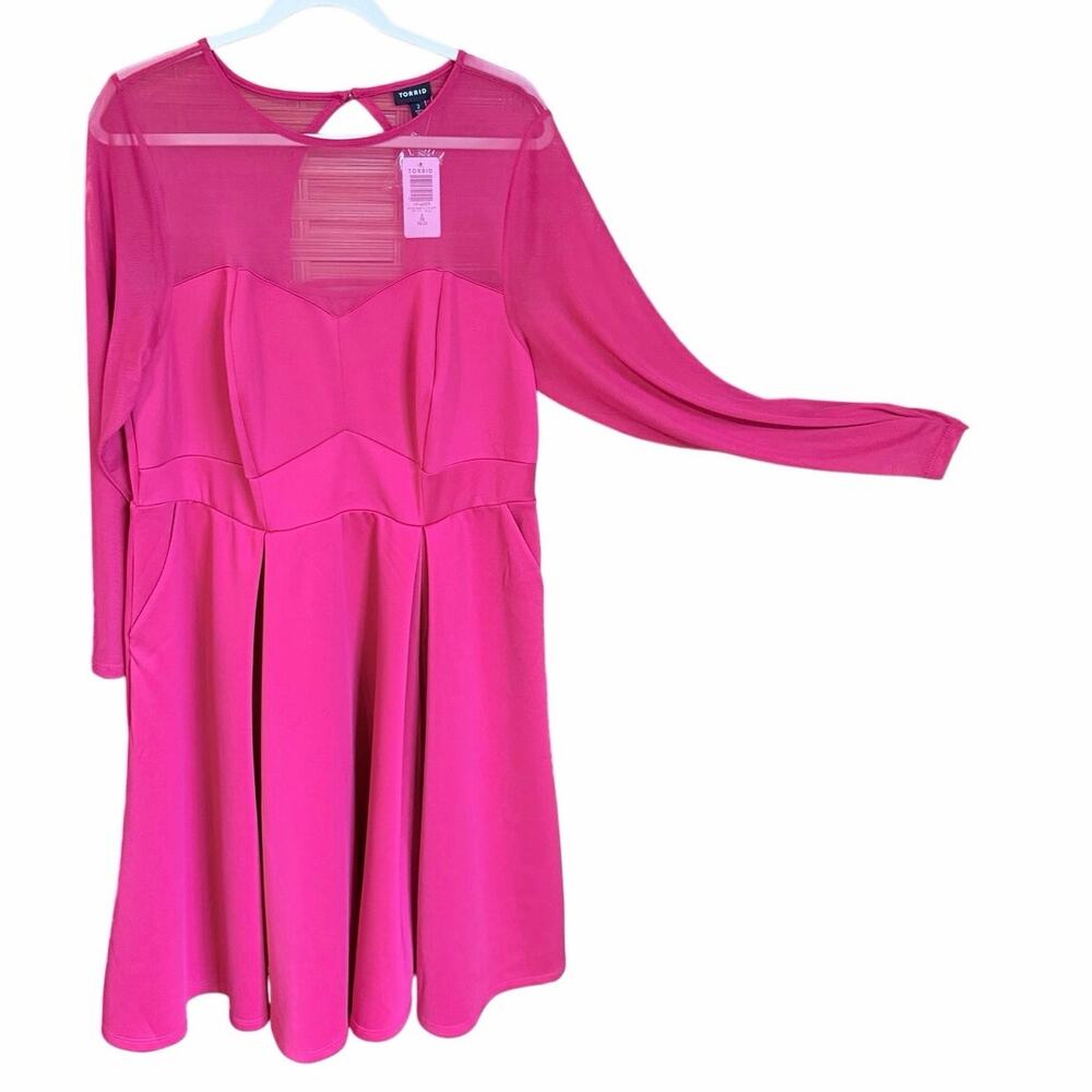NWT Torrid red sheer long sleeves sweetheart neck dress pockets plus size 2X